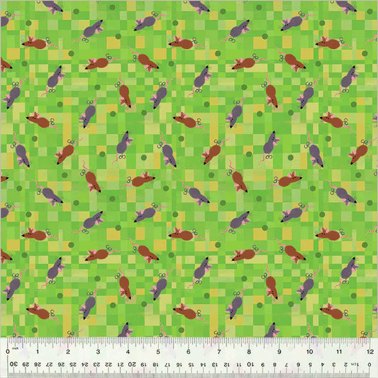 Fur-ever Friends Mouse Play Green Gareth Lucas Windham Cotton Fabric WF-54532D-4