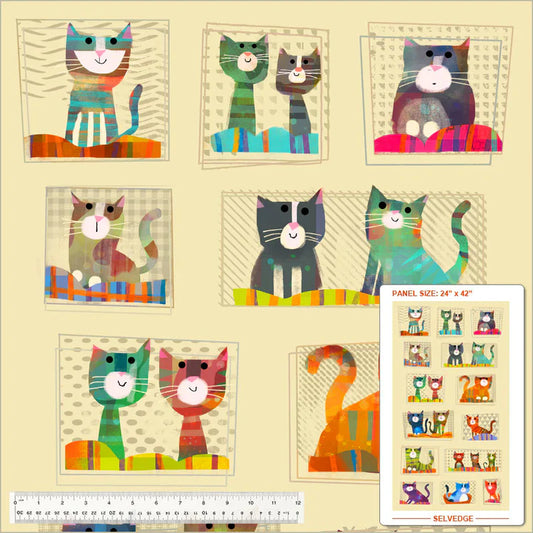Fur-ever Friends Take me Home Cats Panel 24" Cream Gareth Lucas Windham Cotton Fabric WF-54526DP-1