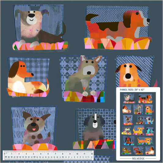 Fur-ever Friends Take me Home Dogs Panel 24" Slate Gareth Lucas Windham Cotton Fabric WF-54527DP-2
