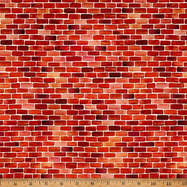 Furever Cheerful Bricks Texture Brick Red Hoffman Cotton Fabric