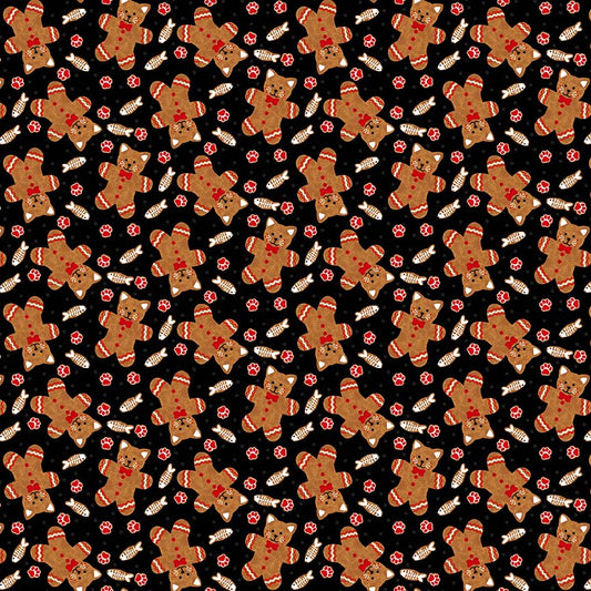 Furry and Bright Ginger Cat Cookie Black Kayomi Harai Studio E Cotton Fabric