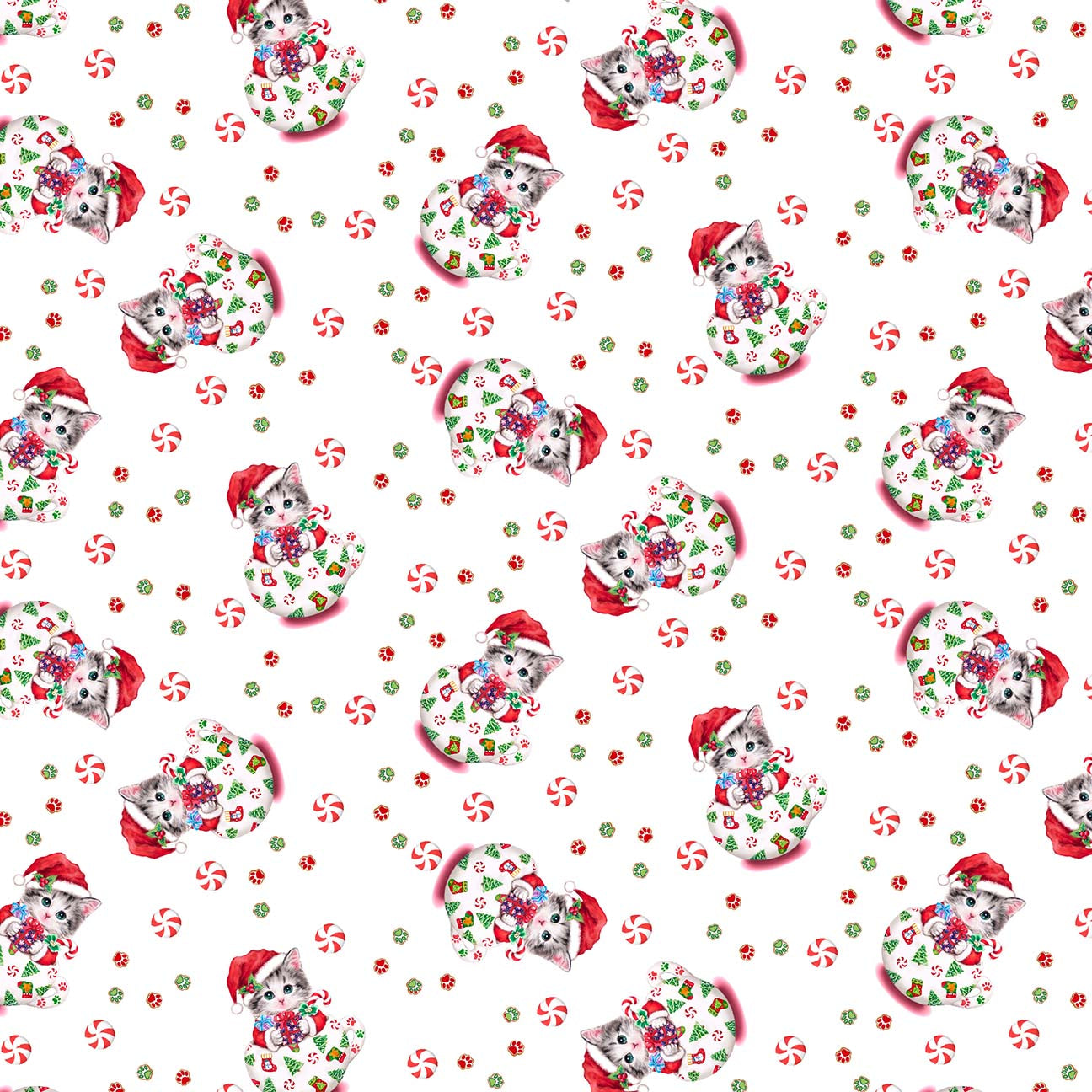Furry and Bright Kitten a Cup White Kayomi Harai Studio E Cotton Fabric | US Fabric Shop