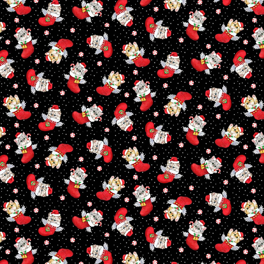 Furry and Bright Tossed Cats Black Kayomi Harai Studio E Cotton Fabric