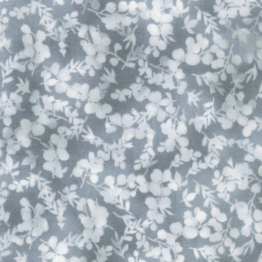 Fusions Fog Gray Floral Leaf Branch Blender Robert Kaufman Cotton Fabric