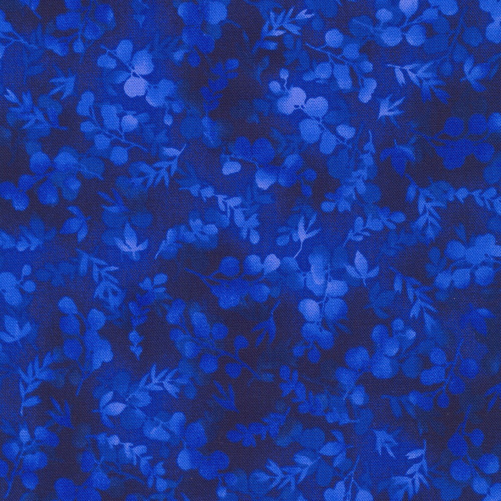 Fusions Sapphire Blue Foliage Mix Robert Kaufman Cotton Fabric