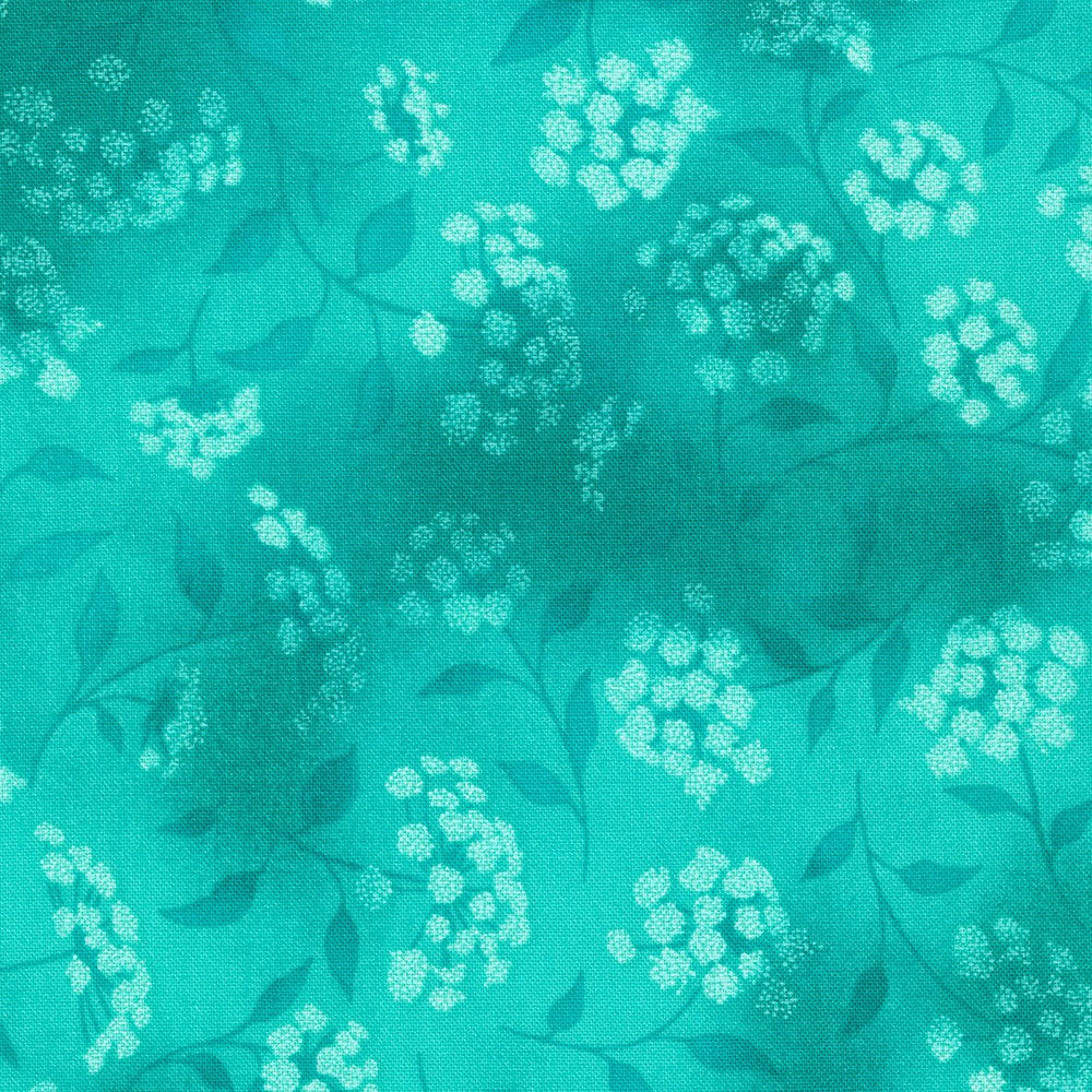 Fusions Teal Floral Leaf Robert Kaufman Cotton Fabric