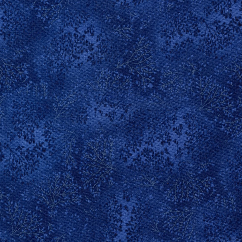 Fusions Regatta Blue Purple Leaf Branch Floral Robert Kaufman Cotton Fabric
