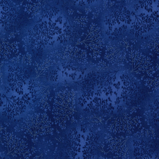 Fusions Regatta Blue Purple Leaf Branch Floral Robert Kaufman Cotton Fabric