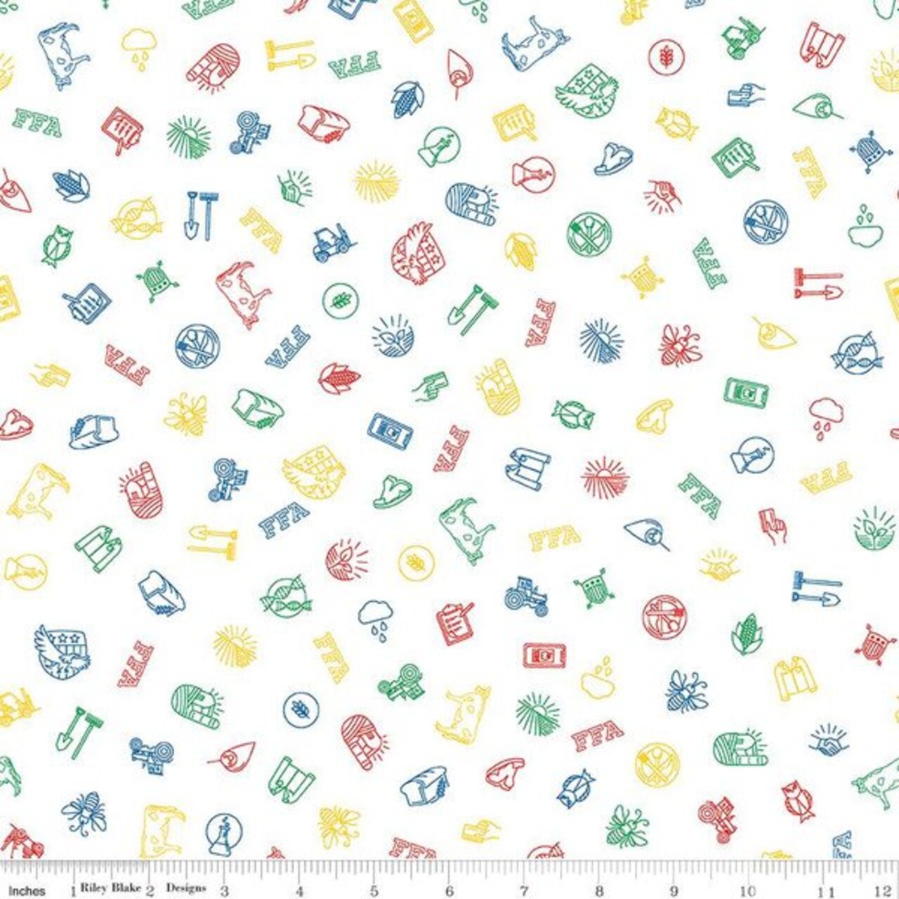 FFA Forever Blue 2 Icons White Riley Blake Designs Cotton Fabric RB-C15852-WHITE