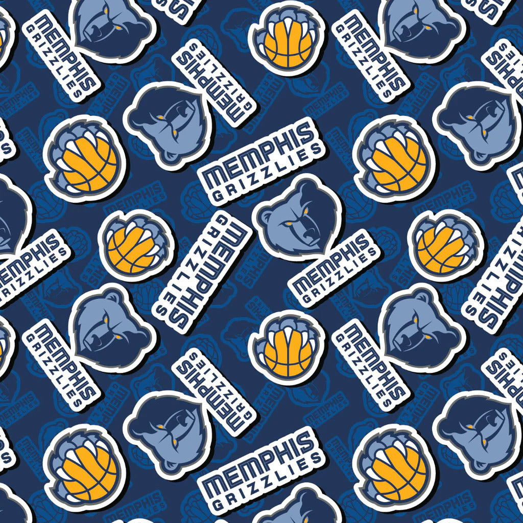 Memphis Grizzlies NBA Basketball 2023 Sticker Toss Navy Camelot Cotton Fabric