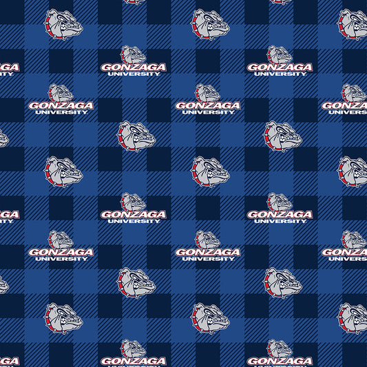 Gonzaga Bulldogs NCAA College Buffalo Plaid Sykel Enterprises Polyester Fleece Fabric GONZ-1190
