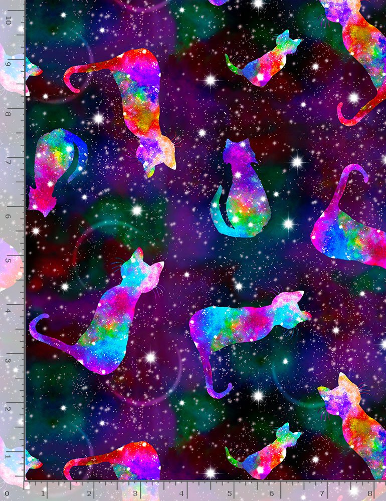 Galaxy Space Rainbow Cats Multi Nick Gustafson Timeless Treasures Cotton Fabric