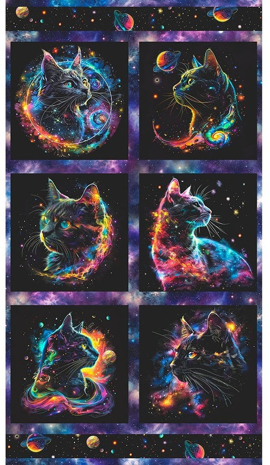 Galaxy Cats Astrological Block Panel 24" Robert Kaufman Cotton Fabric RK-SRKD-23923-325