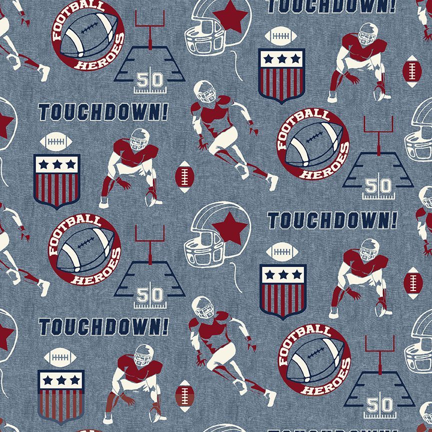 Game Day Football Players and Text Grey Gail Cadden Timeless Treasures Cotton Fabric