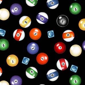 Game On Billiard Balls Black Louise Nisbet Michael Miller Cotton Fabric