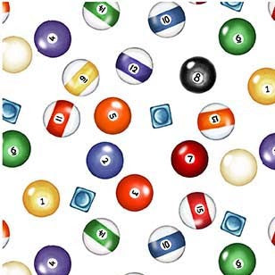 Game On Billiard Balls White Louise Nisbet Michael Miller Cotton Fabric