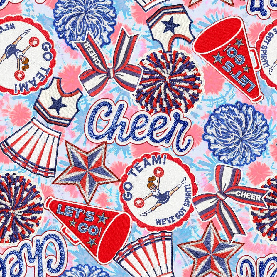 Game On Cheer Patches Multi Sykel Enterprises Cotton Fabric SYK-10557-CHEER | US Fabric Shop
