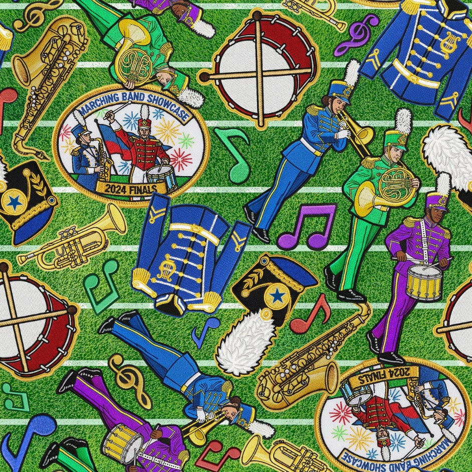 Game On Marching Band Patches Green Sykel Enterprises Cotton Fabric SYK-10557-MARCH