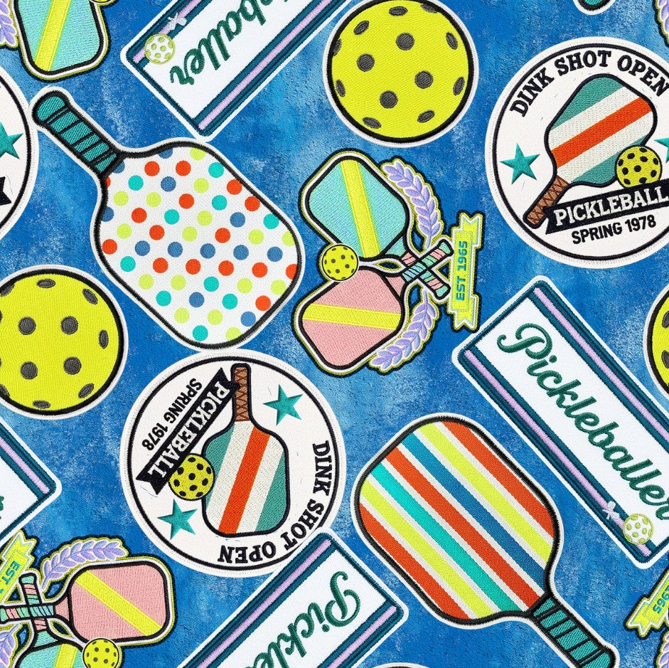Game On Pickleball Patches Blue Sykel Enterprises Cotton Fabric SYK-10557-PICK