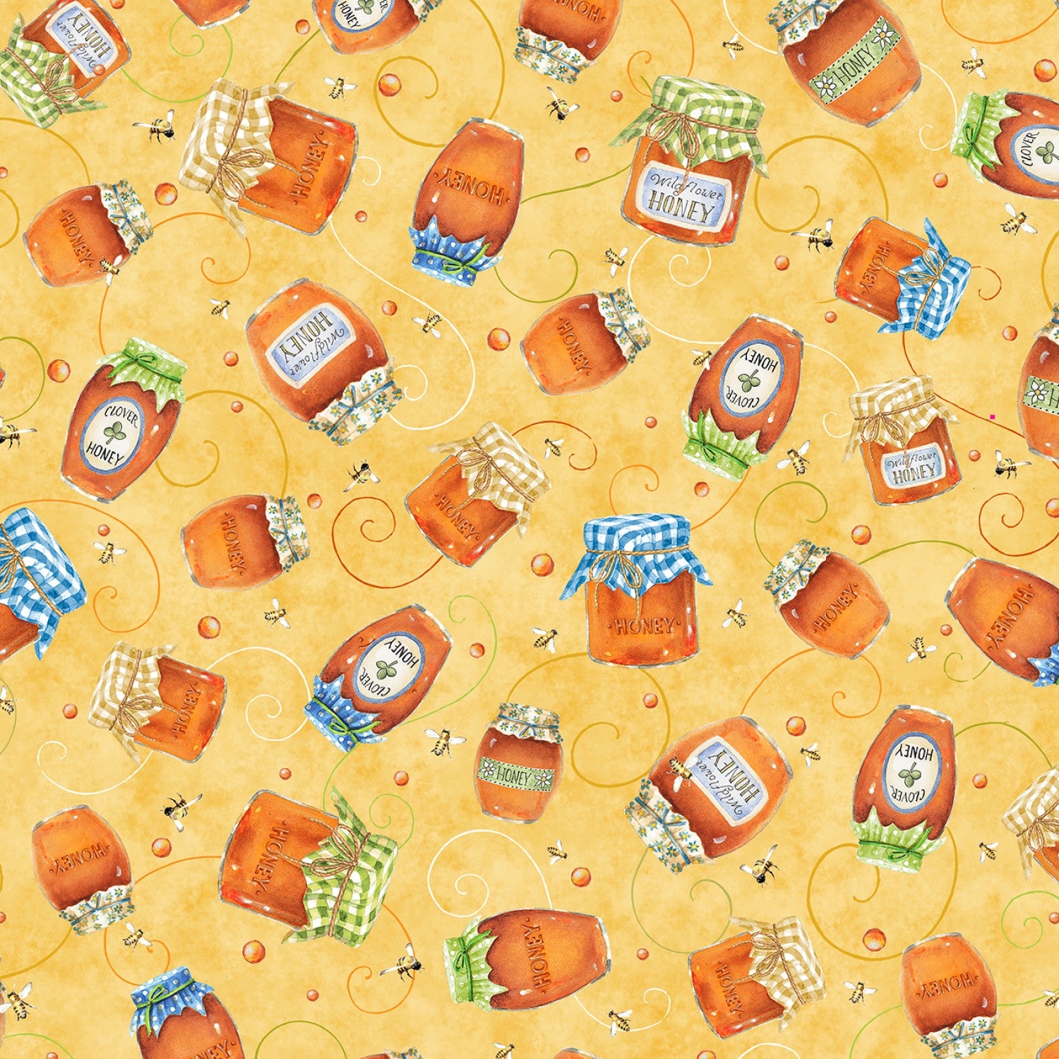 Garden Buzz Honey Jar Toss Yellow Sandy Clough P&B Textiles Cotton Fabric PB-GBUZ5294-Y | US Fabric Shop