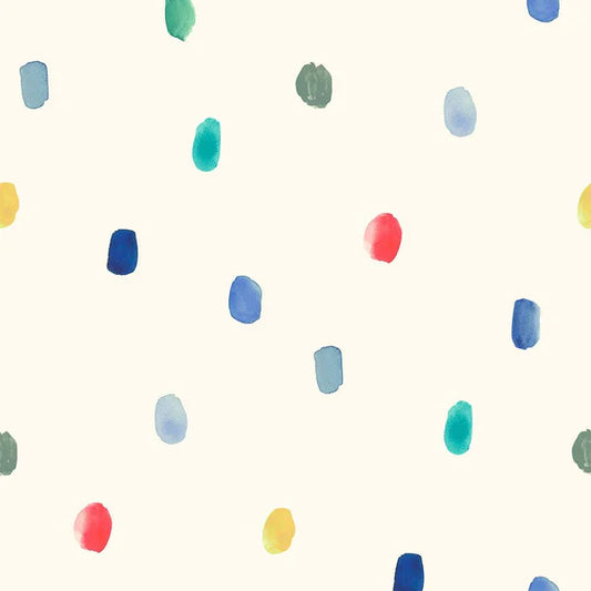 Garden Explorer Finger Painting Garden White Multi Wee Blue Bell Lewis & Irene Cotton Fabric LI-WB025