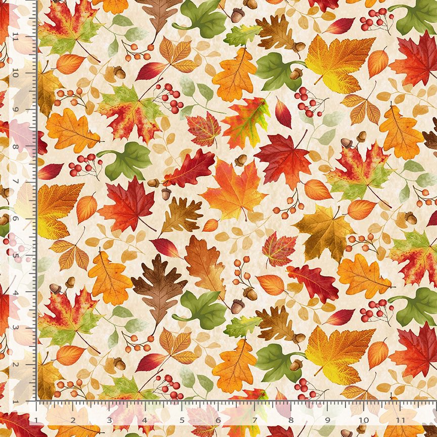 Fall Pattern Cream Gather with a Grateful Heart Tossed Fall Leaves Cream Timeless Treasur ...
