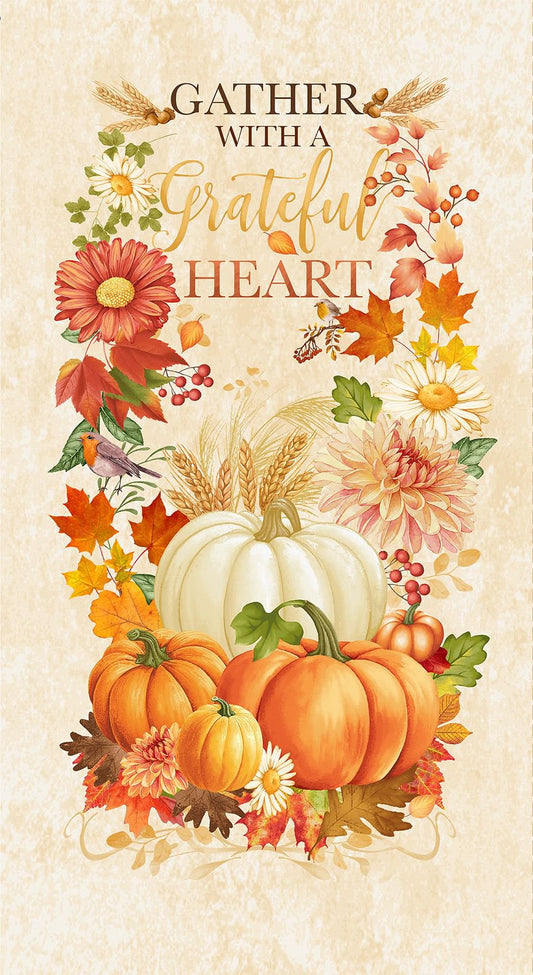 Gather with a Grateful Heart Harvest Gather Panel 24" Cream Timeless Treasures Cotton Fabric TT-PANEL-CD3510-CREAM