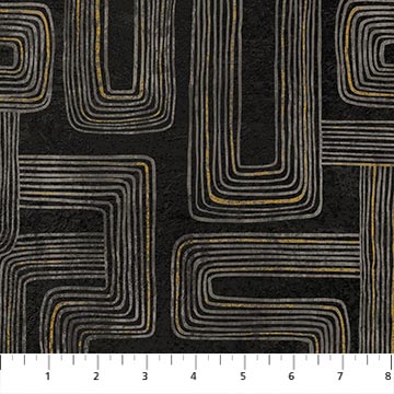 Gatsby Rectangles Metallic Black Taupe Deborah Edwards Northcott Cotton Fabric NC-29253M-99