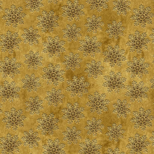 Gears & Garland Snowflakes Gold Urban Essence Blank Cotton Fabric BQ-4824-30