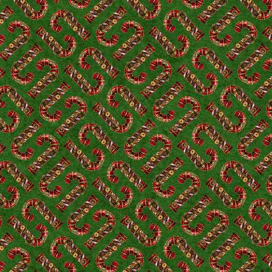 Gears & Garland Steampunk Candy Canes Green Urban Essence Blank Cotton Fabric BQ-4825-66