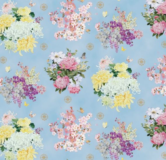 Geiko Floral allover Blue Elizabeth's Studio Cotton Fabric