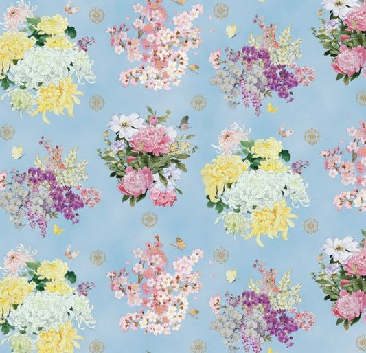 Geiko Floral allover Blue Elizabeth's Studio Cotton Fabric