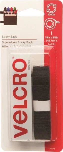 General Purpose Sticky Back Tape Black 3/4" wide by 18" long Velcro-90078