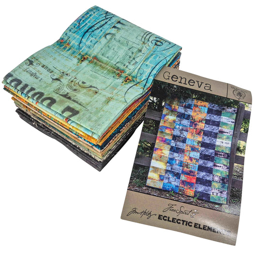 Geneva Quilt Spark Packs Fat Quarter Bundle 18"x21" 10pcs Tim Holtz Eclectic Elements Free Spirit Cotton Fabric FS-FB4SPTH.GENEVA