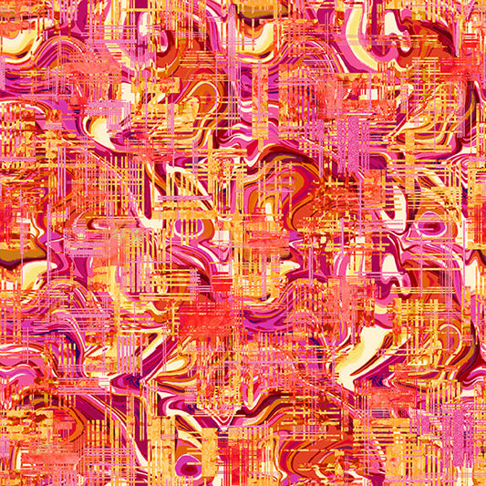 Geofetti II Texture Orange Pink Yellow Flame Art Loft Studio E Cotton Fabric