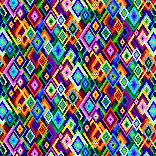Geofetti II Diamonds in the Sky Royal Multi Art Loft Studio E Cotton Fabric