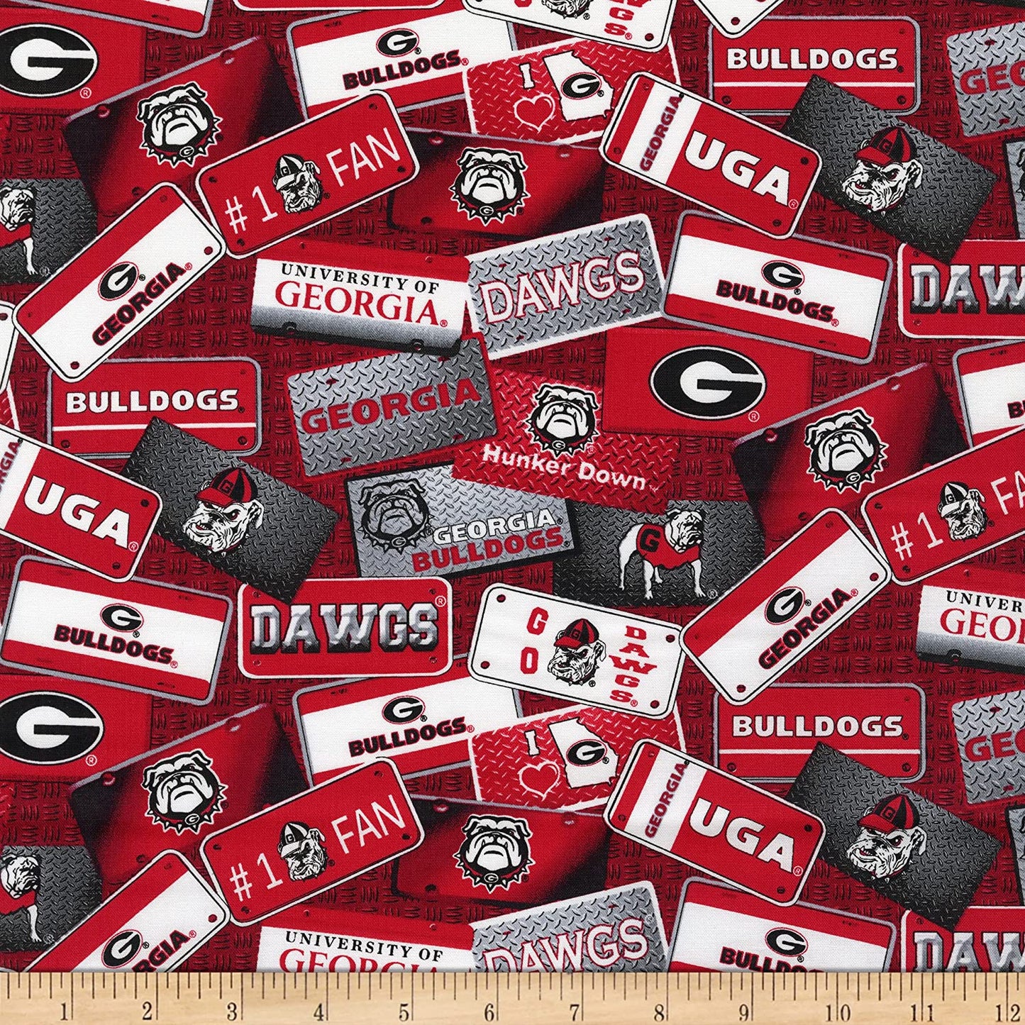 Georgia Bulldogs NCAA UGA License Plate Design Sykel Cotton Fabric