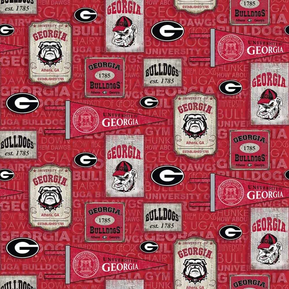 Georgia Bulldogs NCAA College Vintage Pennant Sykel Cotton Fabric