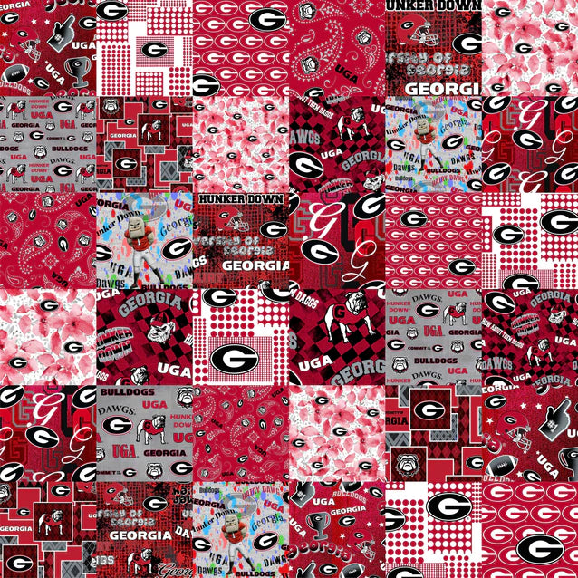 Georgia Bulldogs NCAA College Cheater Quilt Allover 60" Sykel Cotton Fabric SYK-GA-1363