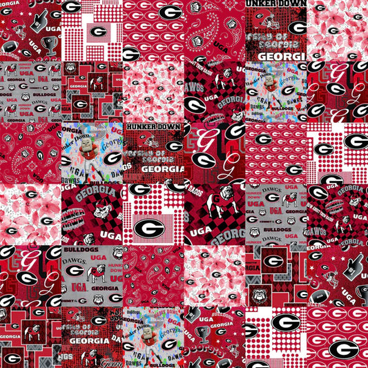Georgia Bulldogs NCAA College Cheater Quilt Allover 60" Sykel Cotton Fabric SYK-GA-1363