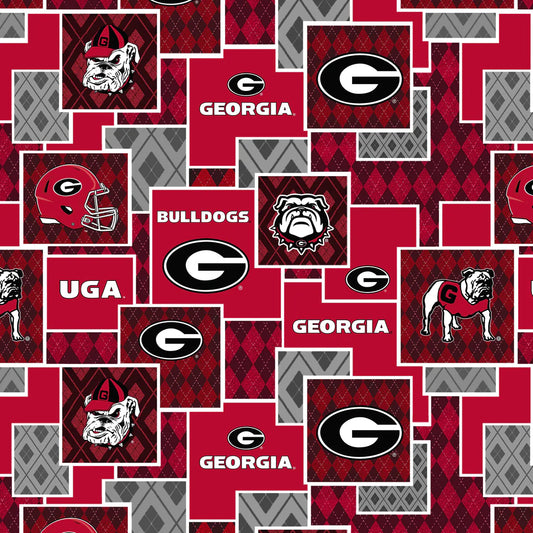 Georgia Bulldog NCAA College Argyle Boxes Sykel Cotton Fabric SYK-GA-1371