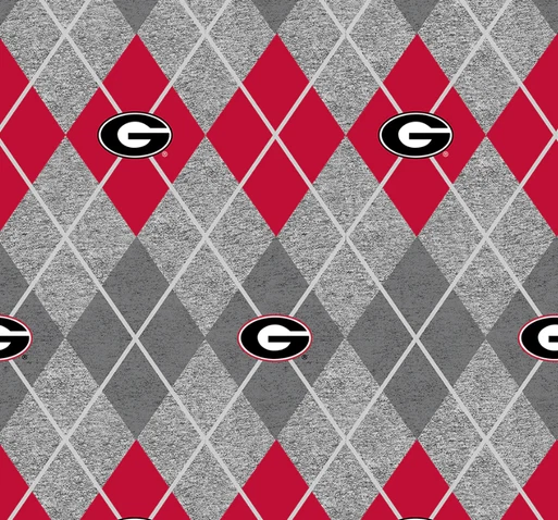 Georgia Bulldog NCAA College Heather Argyle Sykel Enterprises Polyester FLEECE Fabric GA-1148