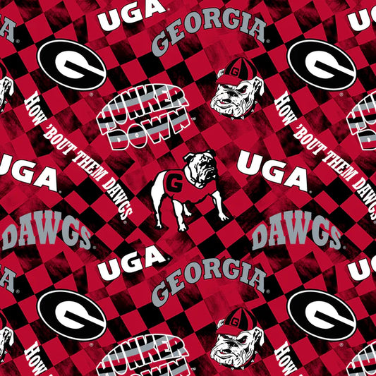 Georgia Bulldogs NCAA College Check Allover Sykel Cotton Fabric