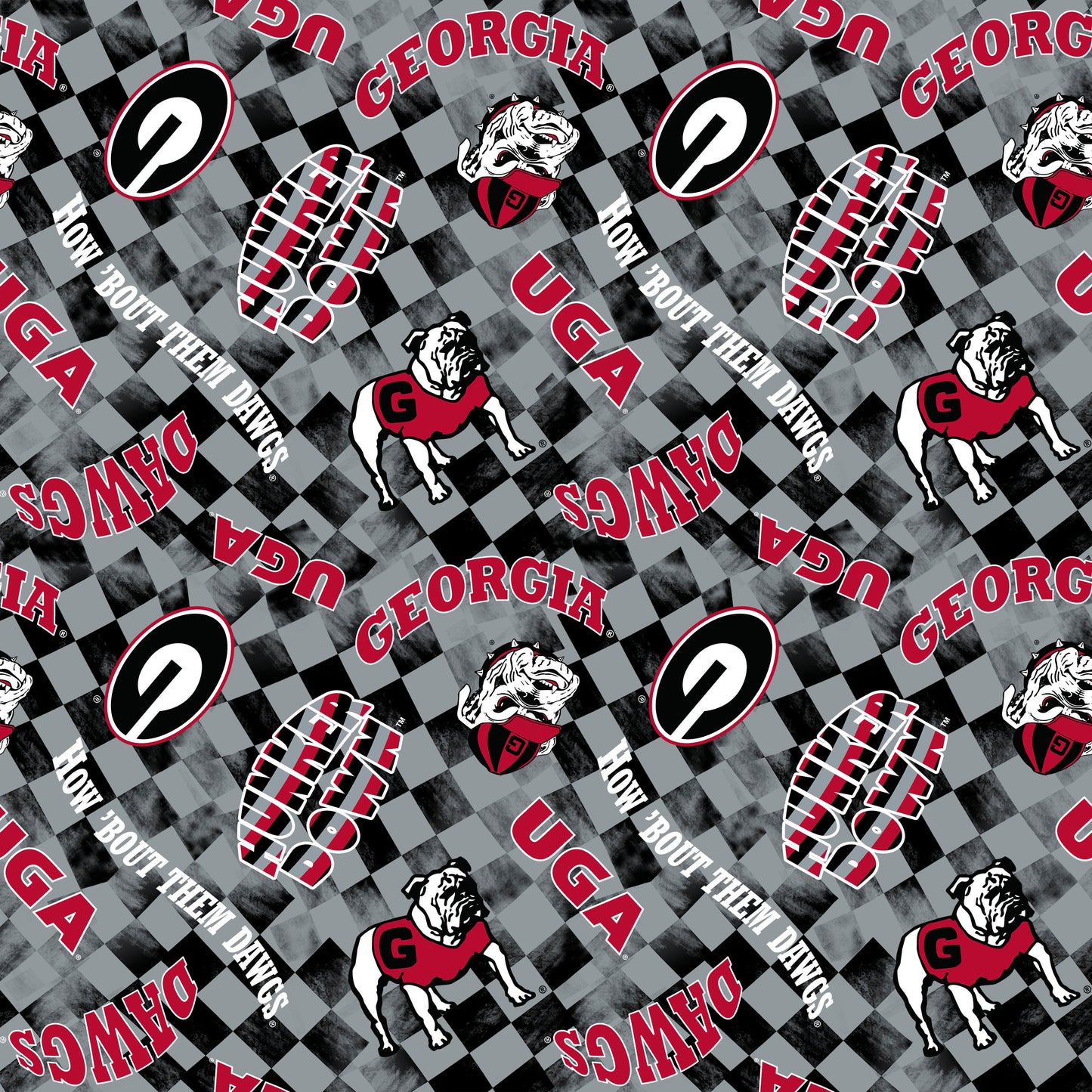 Georgia Bulldogs NCAA College Checks Gray Sykel Enterprises Canvas Duck Cloth Cotton Fabric GA-1380-GRAY