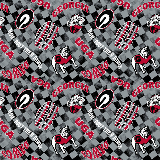 Georgia Bulldogs NCAA College Checks Gray Sykel Enterprises Canvas Duck Cloth Cotton Fabric GA-1380-GRAY
