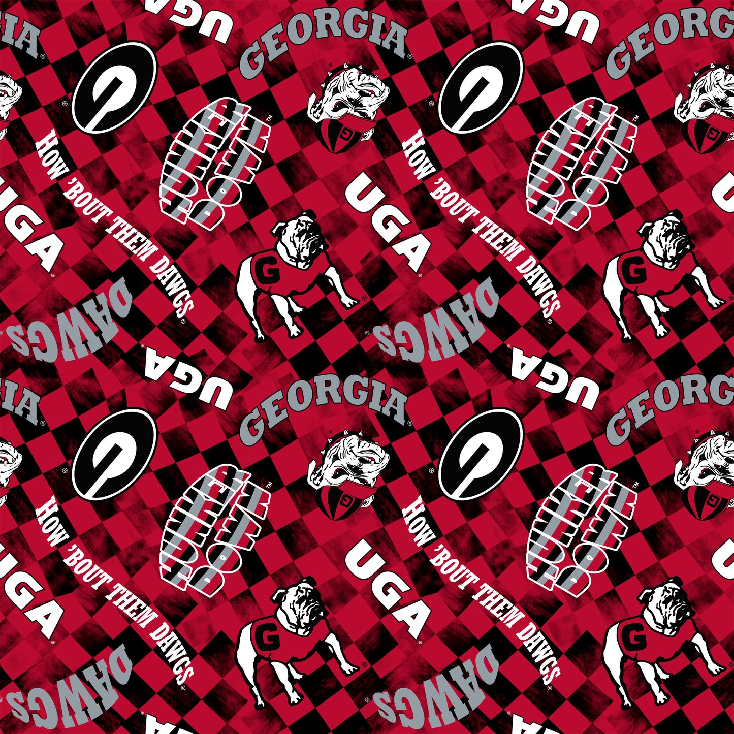 Georgia Bulldogs NCAA College Checks Red Sykel Enterprises Canvas Duck Cloth Cotton Fabric GA-1380-RED