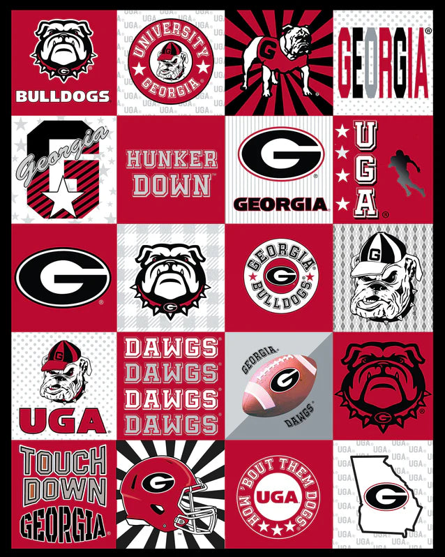 Georgia Bulldogs NCAA College Collegiate T-Shirt Panel 60"x60" Sykel Enterprises Polyester Minky Fabric SYK-GA-1362