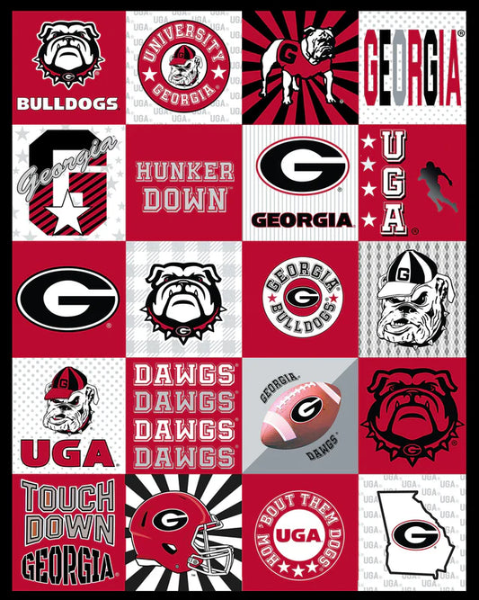 Georgia Bulldogs NCAA College Collegiate T-Shirt Panel 60"x60" Sykel Enterprises Polyester Minky Fabric SYK-GA-1362
