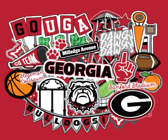 Georgia Bulldogs NCAA College Doodle Panel 36" Sammy Sykel Enterprises Cotton Fabric SYK-GA-2000