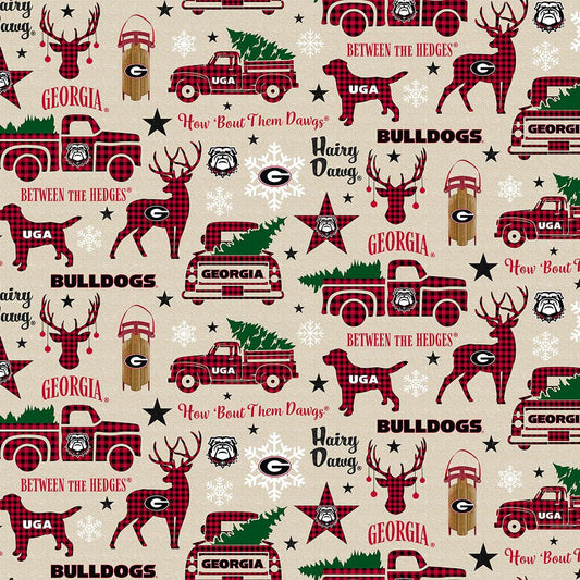 Georgia Bulldogs NCAA  College GA Christmas Holiday Sykel Cotton Fabric